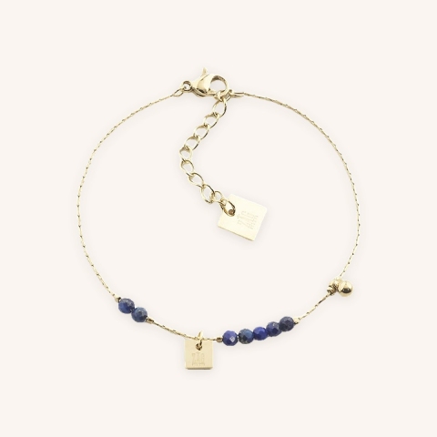 Bracelet stone lapis lazuli en acier or jaune - Zag Bijoux