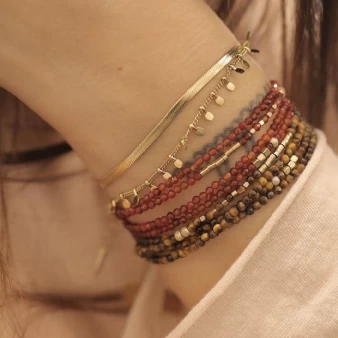 Bracelet multi-rangs cornaline en acier - Zag Bijoux