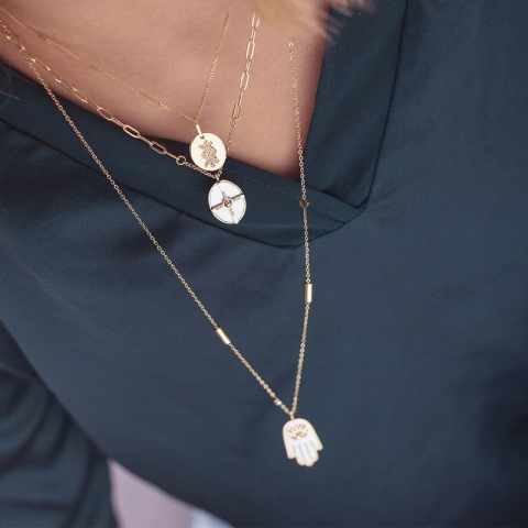 Collier Khamsa en acier or jaune - Zag Bijoux