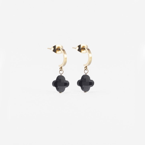 Boucles d’oreilles Velasquez onyx acier doré - Zag bijoux