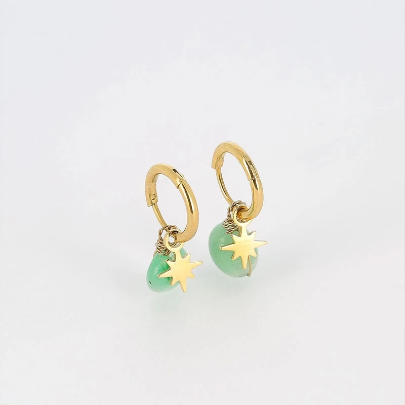 Green onyx compass hoop earrings - Zag Bijoux