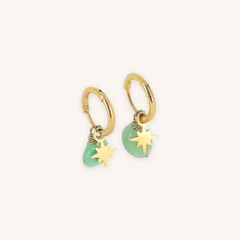 Boucles d'oreilles créoles boussole onyx verte - Zag Bijoux
