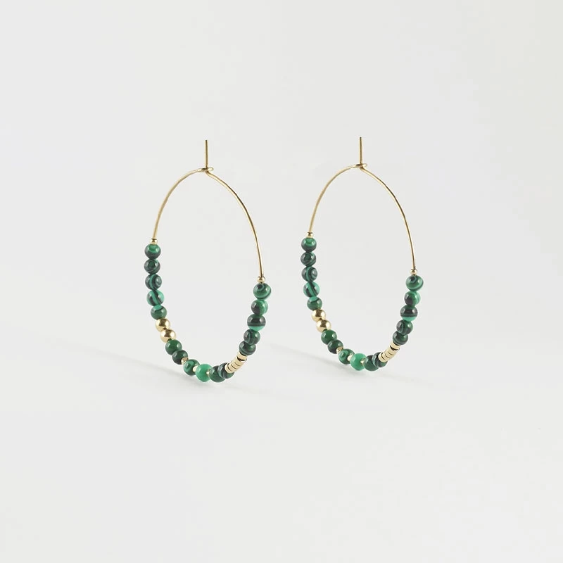 Stone malachite hoop earrings- Zag Bijoux