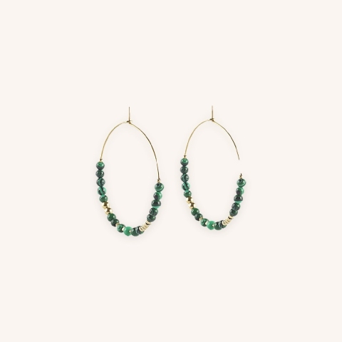 Boucles d'oreilles créoles malachite acier or - Zag Bijoux