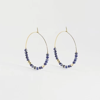 Boucles d'oreilles créoles lapis lazuli acier - Zag Bijoux
