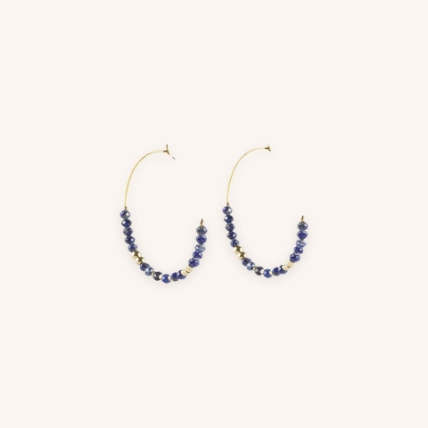 Boucles d'oreilles créoles lapis lazuli acier - Zag Bijoux