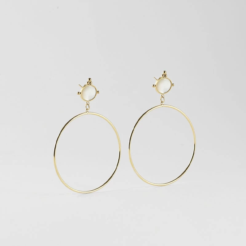 Mother-of-pearl circle earrings in gold steel - Zag Bijoux