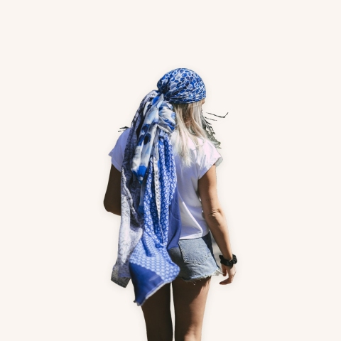 Foulard Margo bleu jean's et blanc - Shanna