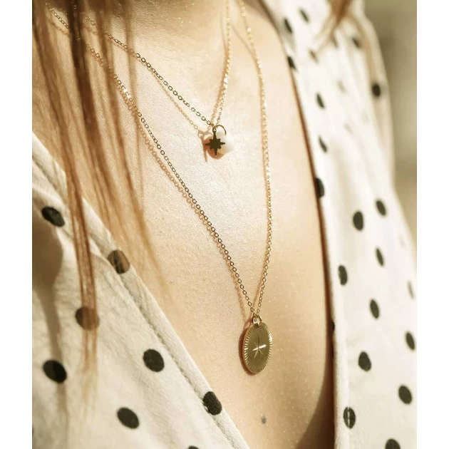 Collier stone polar en acier or et onyx- Zag Bijoux