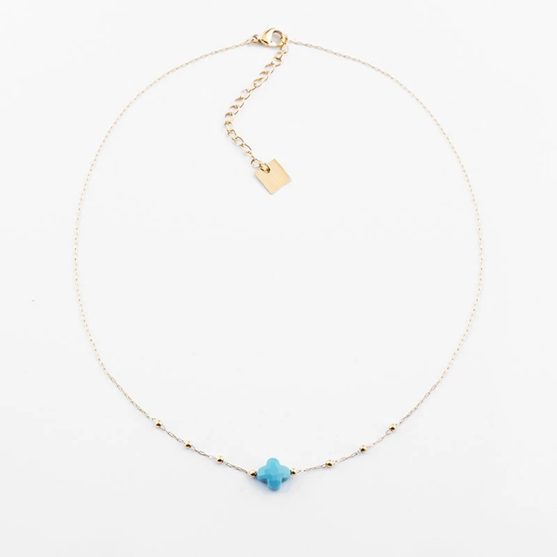 Turquoise clover necklace in yellow steel - Zag Bijoux