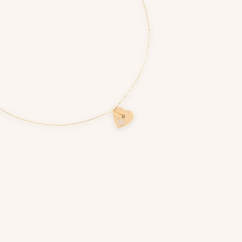 Collier coeur zircon en acier doré - Zag bijoux