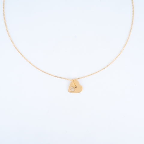 Collier coeur zircon en acier doré - Zag bijoux