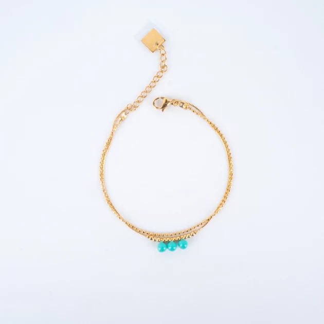 Maddy bracelet double chain turquoise steel gold - Zag Bijoux