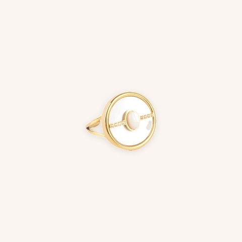 Diana mother-of-pearl and zirconium oxide ring in gold-plated steel - Zag bijoux