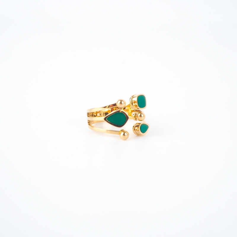Grand Pendentif / Broche Bijou D'Artiste – Bronze Doré Et Malachite, Création Française Design