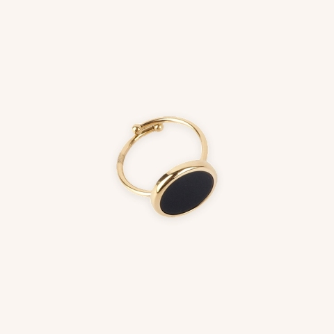 Laora Black Onyx ring in gold stainless steel - Zag bijoux