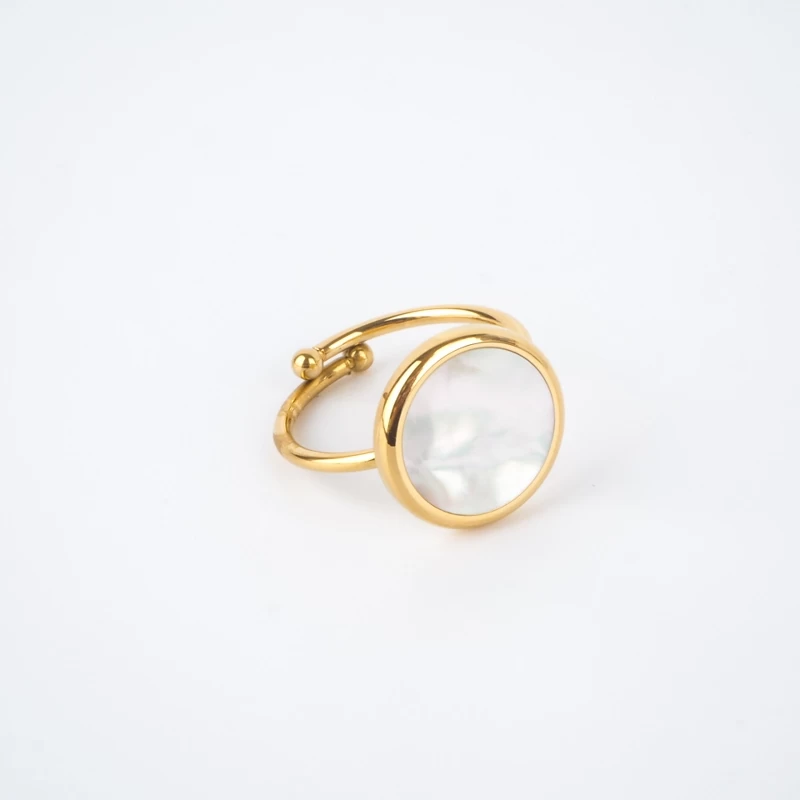 Adjustable mother-of-pearl ring in gold stainless steel - Zag bijoux