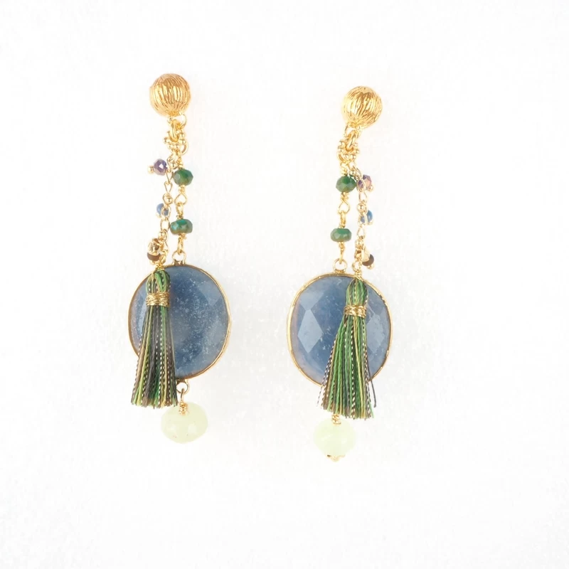 Boucles d'oreilles or Serti Pondichérie bleues - Gas bijoux