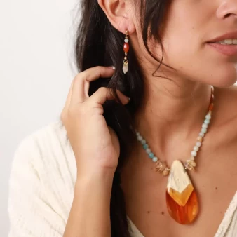 Boucles d'oreilles citrine, agate et amazonite - Nature bijoux