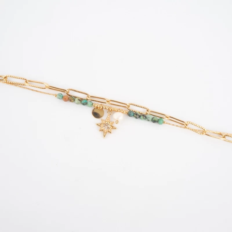 Bracelet maille multi-rang ornée de pierres jaspe - Shyloh Paris