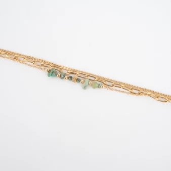 Bracelet 3 chaînes doré pierre jaspe vert - Shyloh Paris