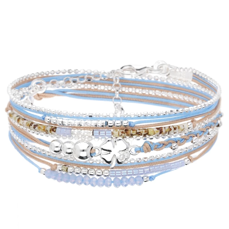 Blue beige leopard clover bracelet