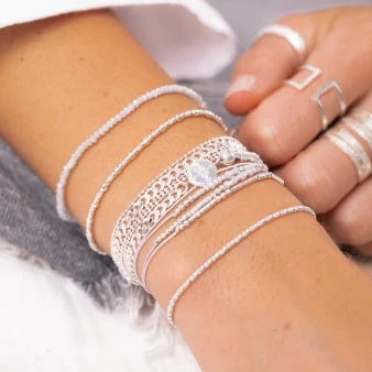 Silver gray wind rose rock mesh bracelet - Doriane