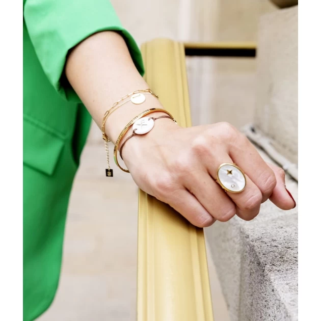 Starry Night mother-of-pearl ring in gold steel - Zag Bijoux