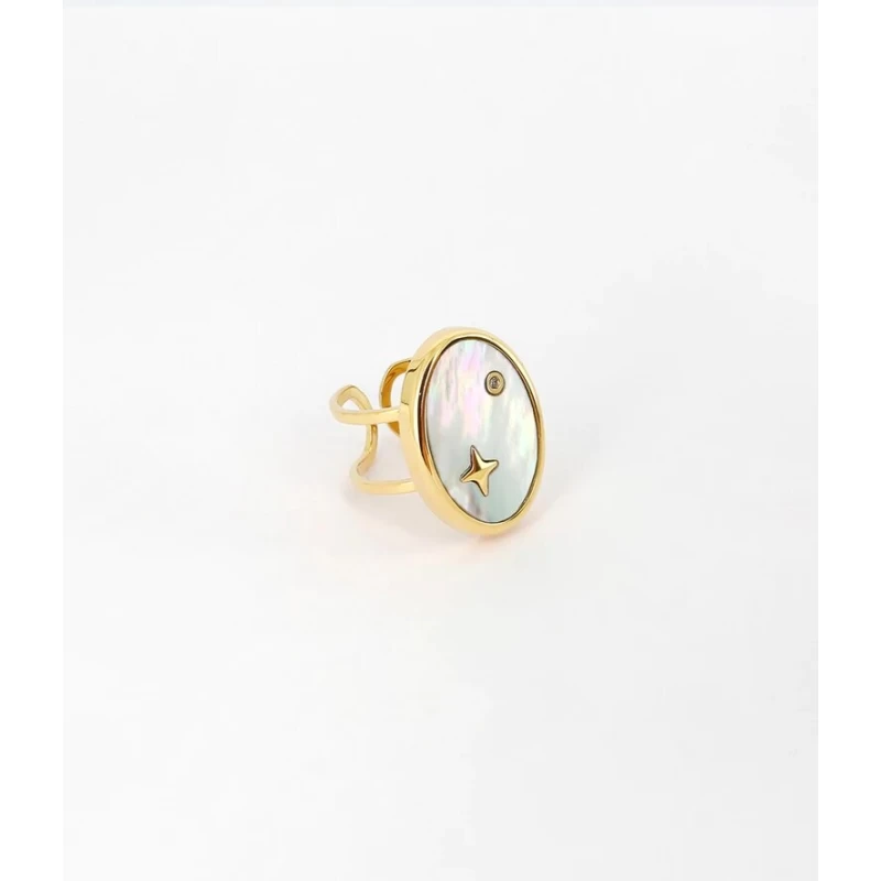 Starry Night mother-of-pearl ring in gold steel - Zag Bijoux