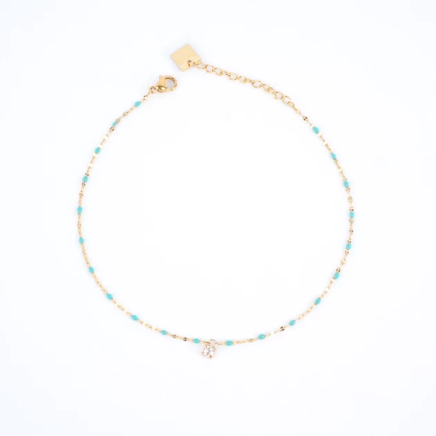 Poppy turquoise ankle chain in gold steel - Zag Bijoux
