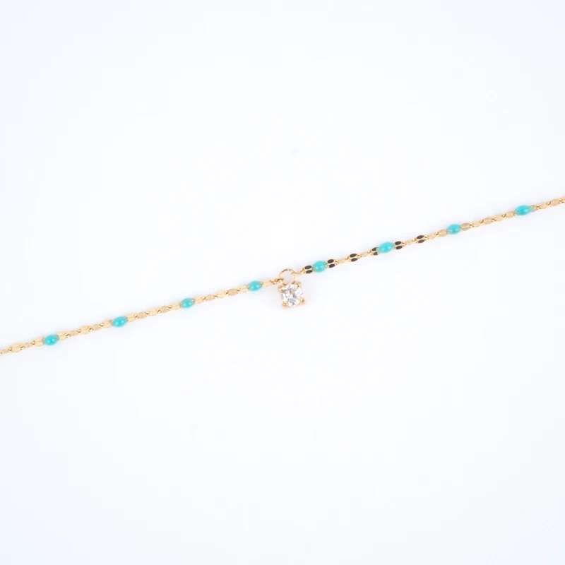 Poppy turquoise ankle chain in gold steel - Zag Bijoux
