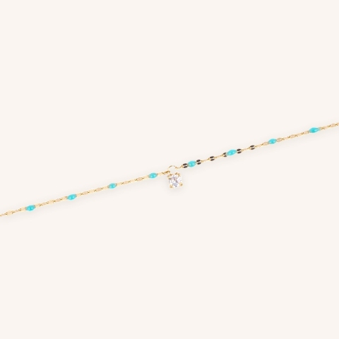 Chaîne de cheville Poppy turquoise en acier doré - Zag Bijoux