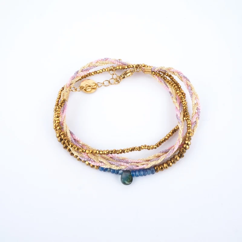Dahlia multi-turn bracelet with semi-precious stones
