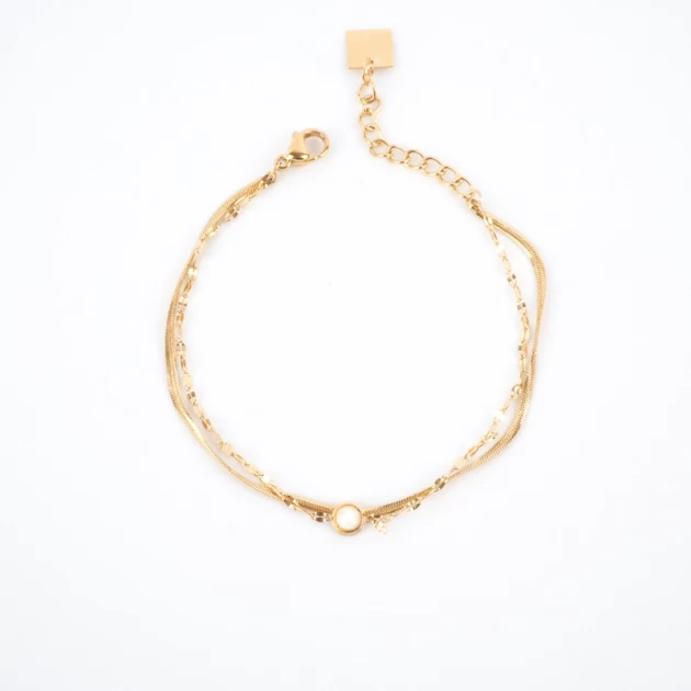 Double mother-of-pearl chain bracelet in gold-plated steel - Zag Bijoux