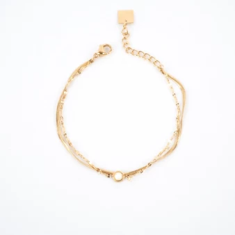 Double mother-of-pearl chain bracelet in gold-plated steel - Zag Bijoux