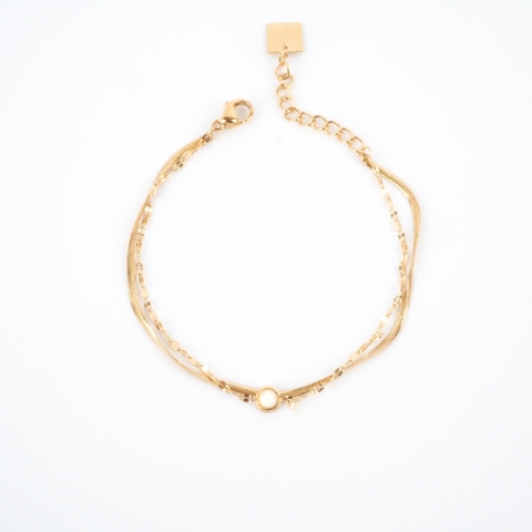Double mother-of-pearl chain bracelet in gold-plated...