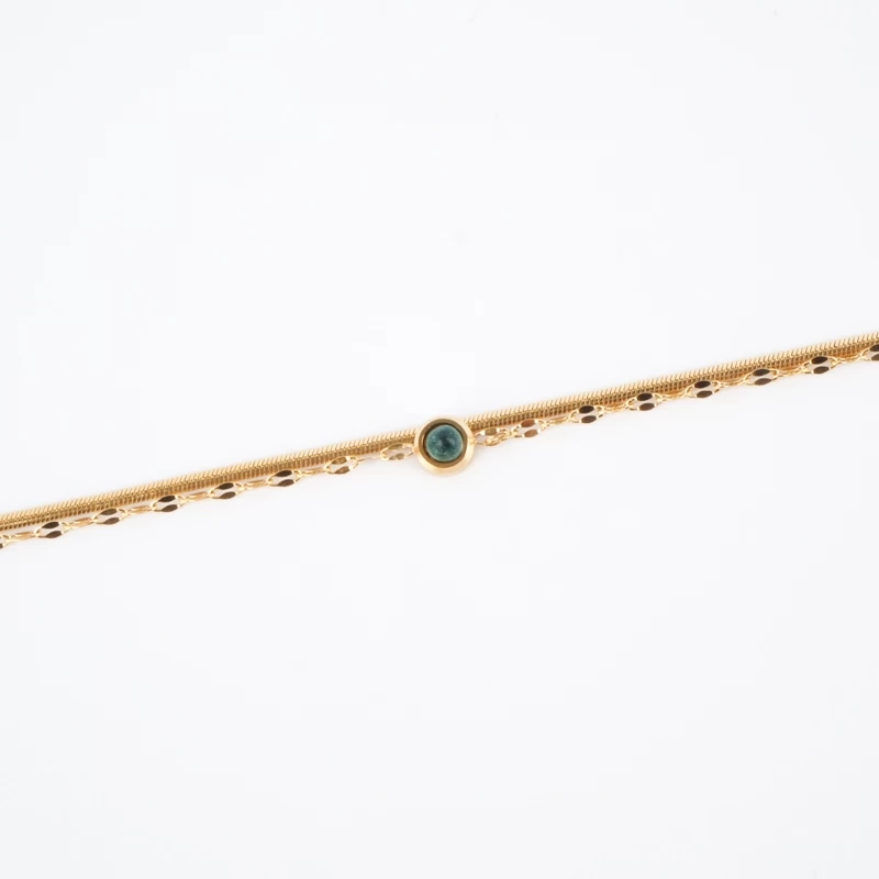 Bracelet double chaîne Malachite en acier doré - Zag Bijoux