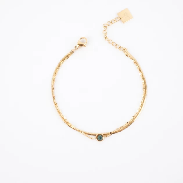 Malachite double chain bracelet in gold steel - Zag Bijoux