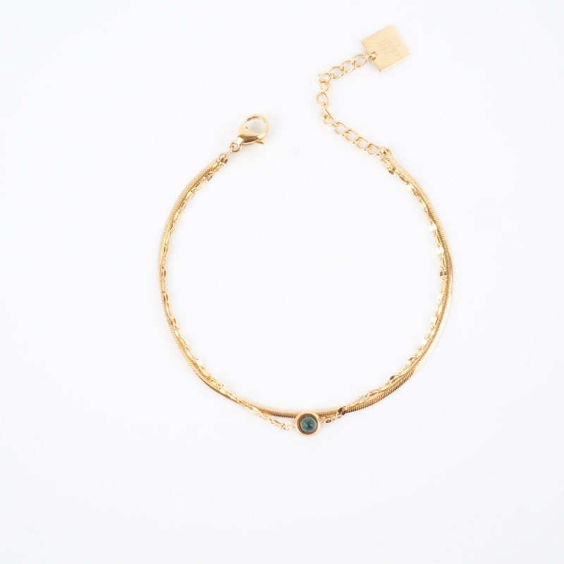 Malachite double chain bracelet in gold steel - Zag Bijoux