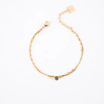 Bracelet double chaîne Malachite en acier doré - Zag Bijoux