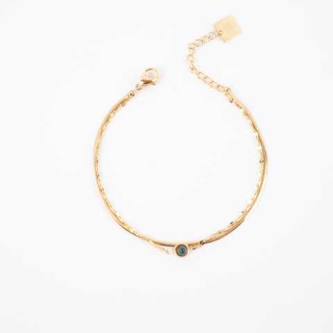 Malachite double chain bracelet in gold steel - Zag Bijoux