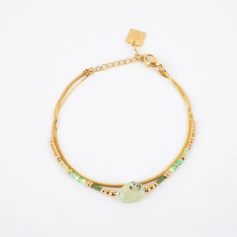 Bracelet multi chaîne doré orné de pierres naturelles verte - Zag Bijoux