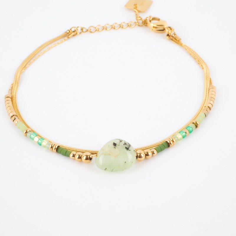 Bracelet multi chaîne vert et doré en acier - Zag Bijoux