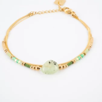Bracelet multi chaîne doré orné de pierres naturelles verte - Zag Bijoux