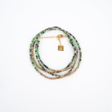 Bracelet multi-tours orné de pierres malachite - Zag Bijoux