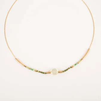 Gold necklace with fine green stones - Zag bijoux