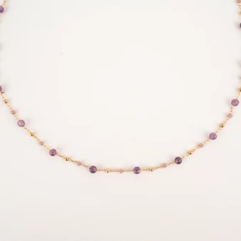 Golden necklace adorned with natural Amethyst stones - Zag bijoux