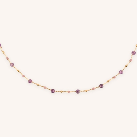 Golden necklace adorned with natural Amethyst stones - Zag bijoux