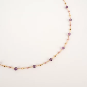 Golden necklace adorned with natural Amethyst stones - Zag bijoux