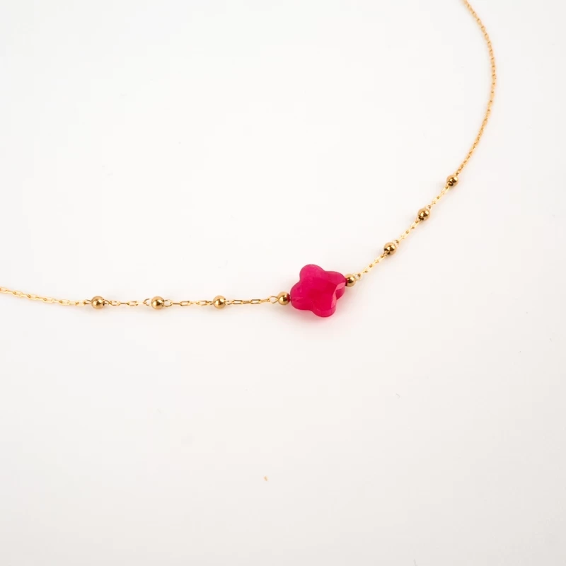 Indian ruby clover necklace in yellow steel - Zag Bijoux